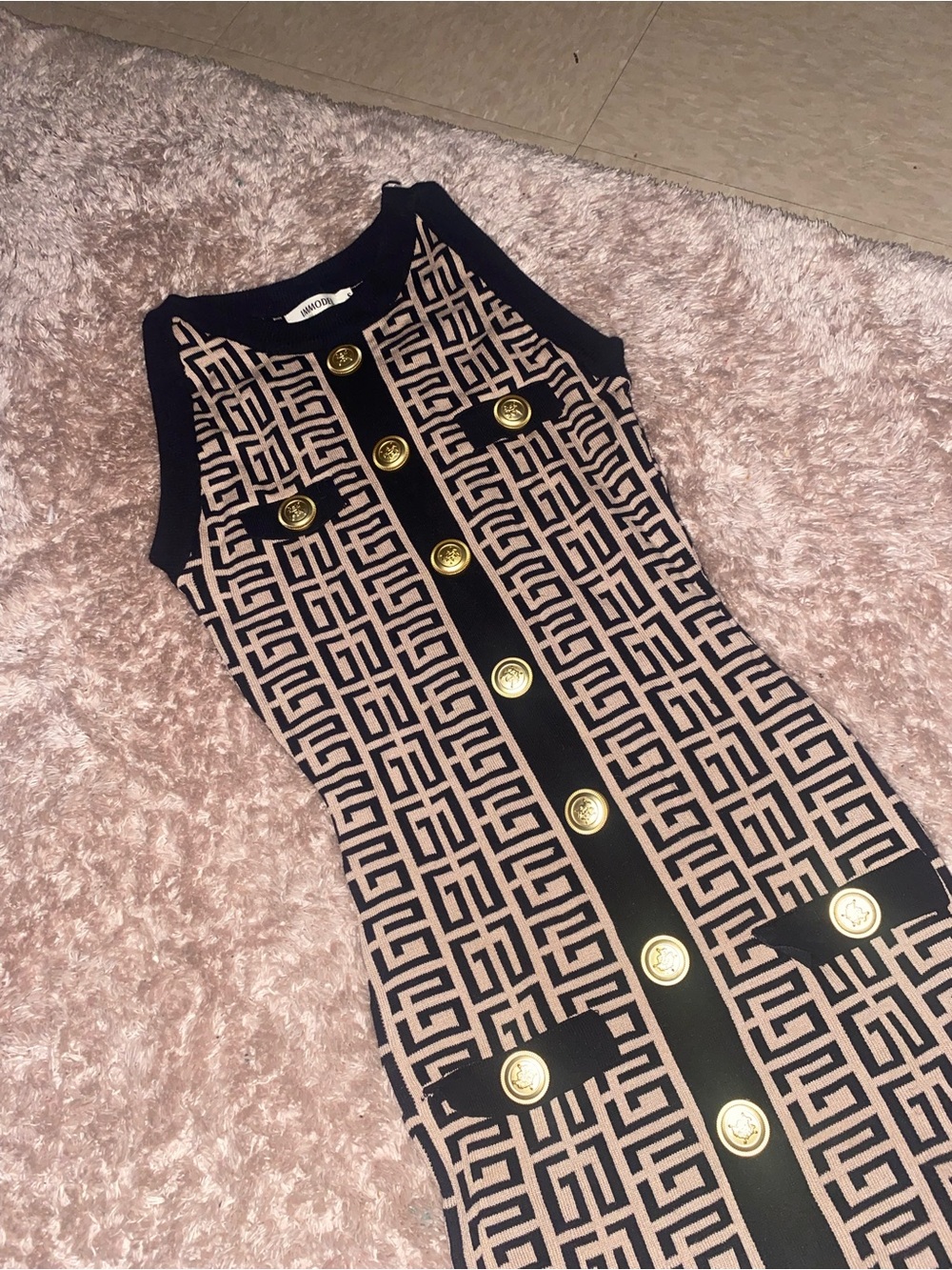 Black & Tan Dress with Gold Buttons